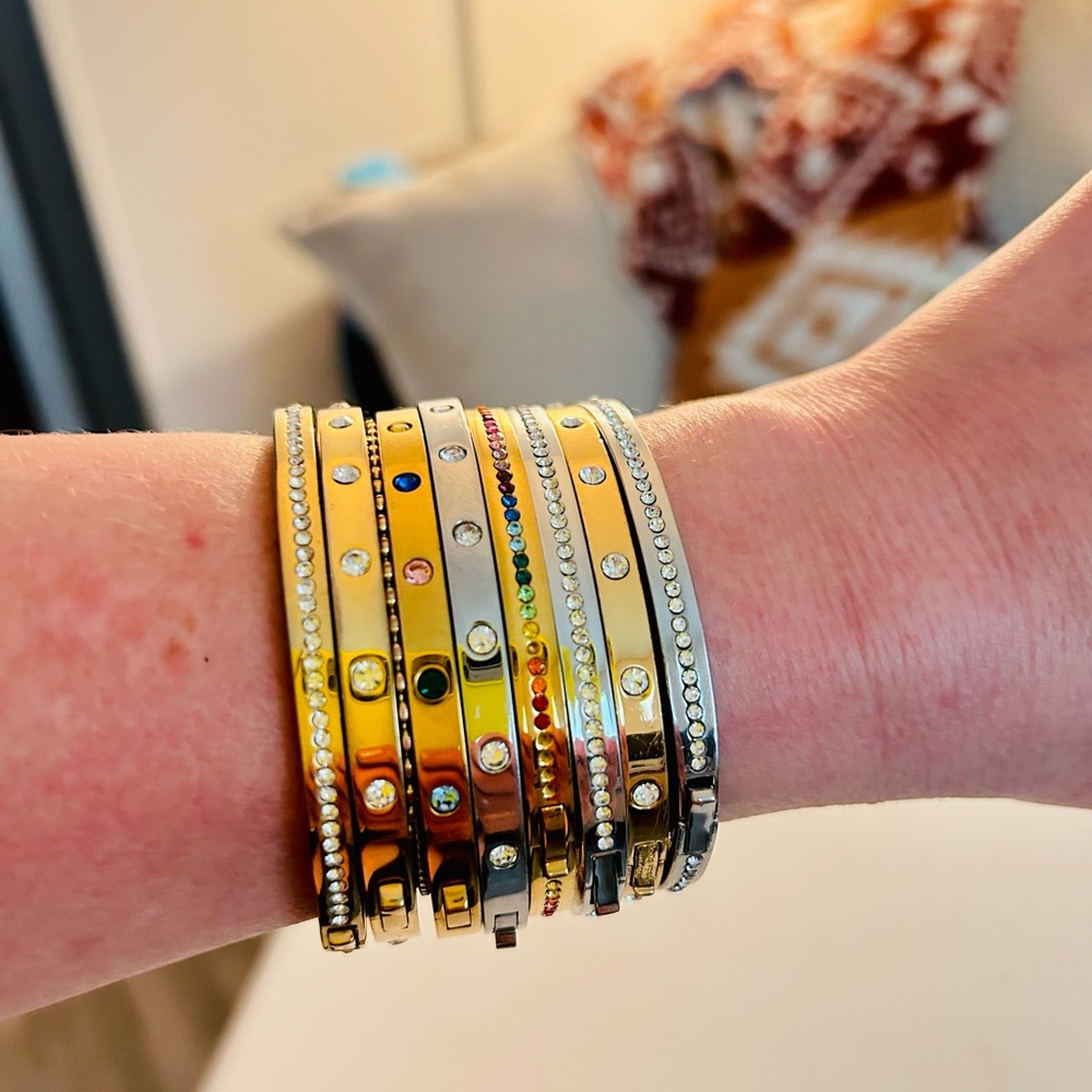 Gold Multicolor Crystal Stackable Bangle Bracelet… - image 1